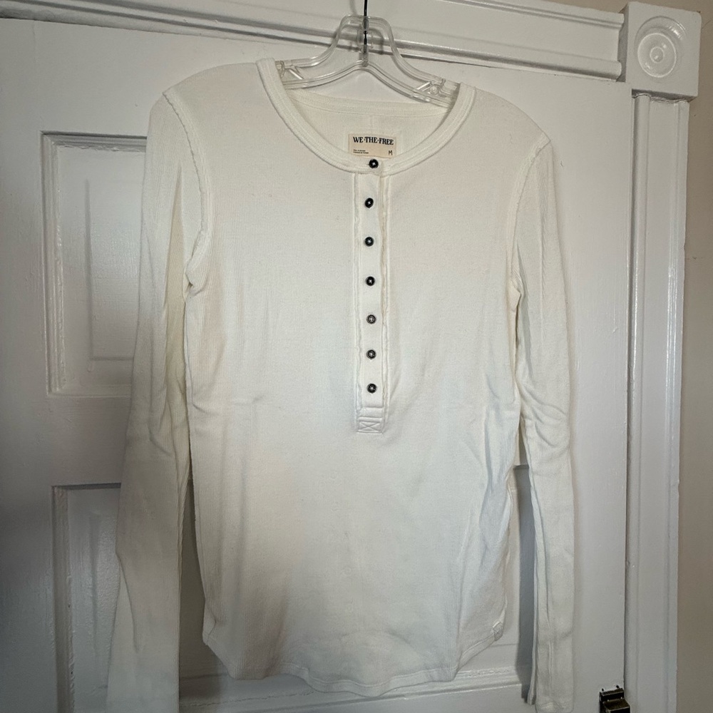 We The Free Cream Ribbed Henley with Dark Buttons